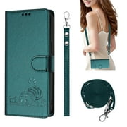 ChicShell Stylish Wallet Case for Motorola Moto G Power 5G 2024, RFID Blocking Anti-Scratch Convenient Card Slots Hand Wrist Shoulder Strap Magnetic Closure Cover Case for Girls Women, Darkgreen